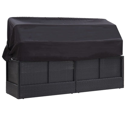 Outdoor bedy bed with black braided resin awning