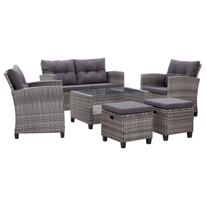 6 pcs garden furniture with dark gray braided resin cushions