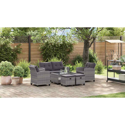 6 PCS Móveis de jardim com almofadas de resina trançada cinza escuro
