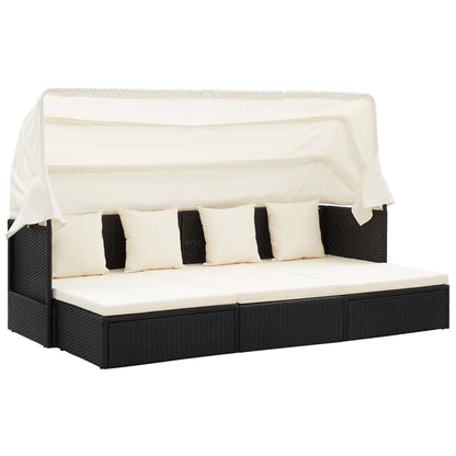 Letto da giardino con tetto in resina intrecciata nera
