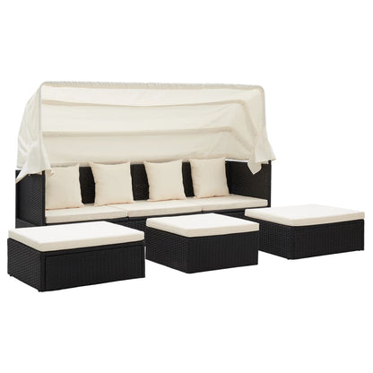 Letto da giardino con tetto in resina intrecciata nera