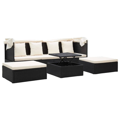 Letto da giardino con tetto in resina intrecciata nera