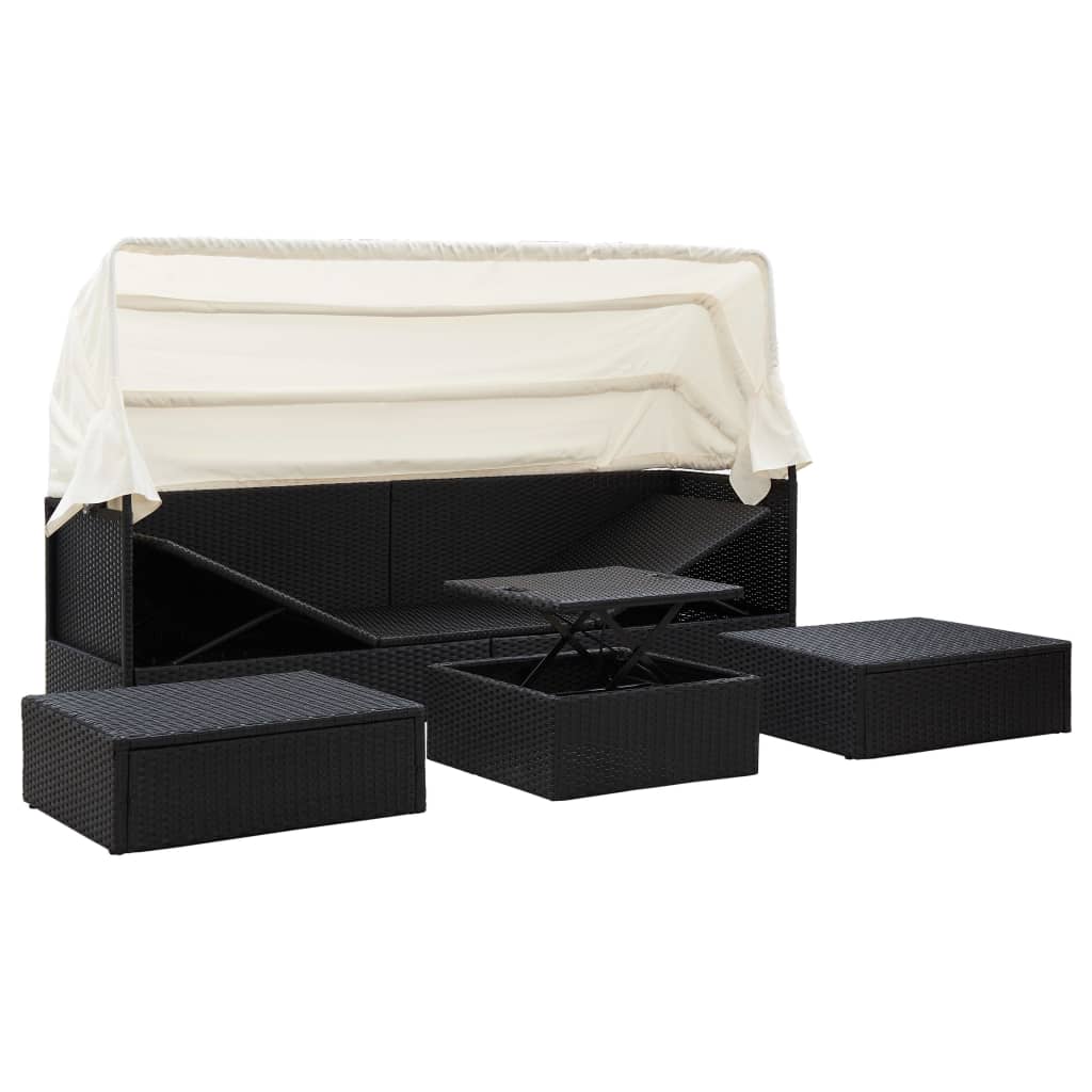 Letto da giardino con tetto in resina intrecciata nera