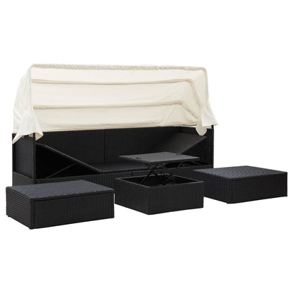 Letto da giardino con tetto in resina intrecciata nera