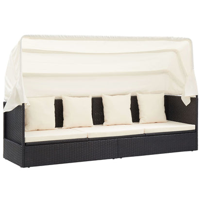 Letto da giardino con tetto in resina intrecciata nera