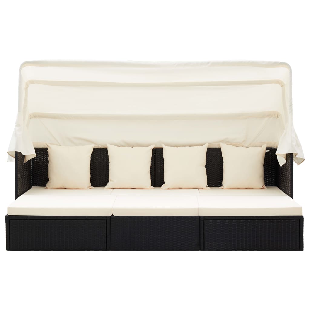 Letto da giardino con tetto in resina intrecciata nera