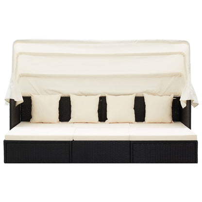 Letto da giardino con tetto in resina intrecciata nera