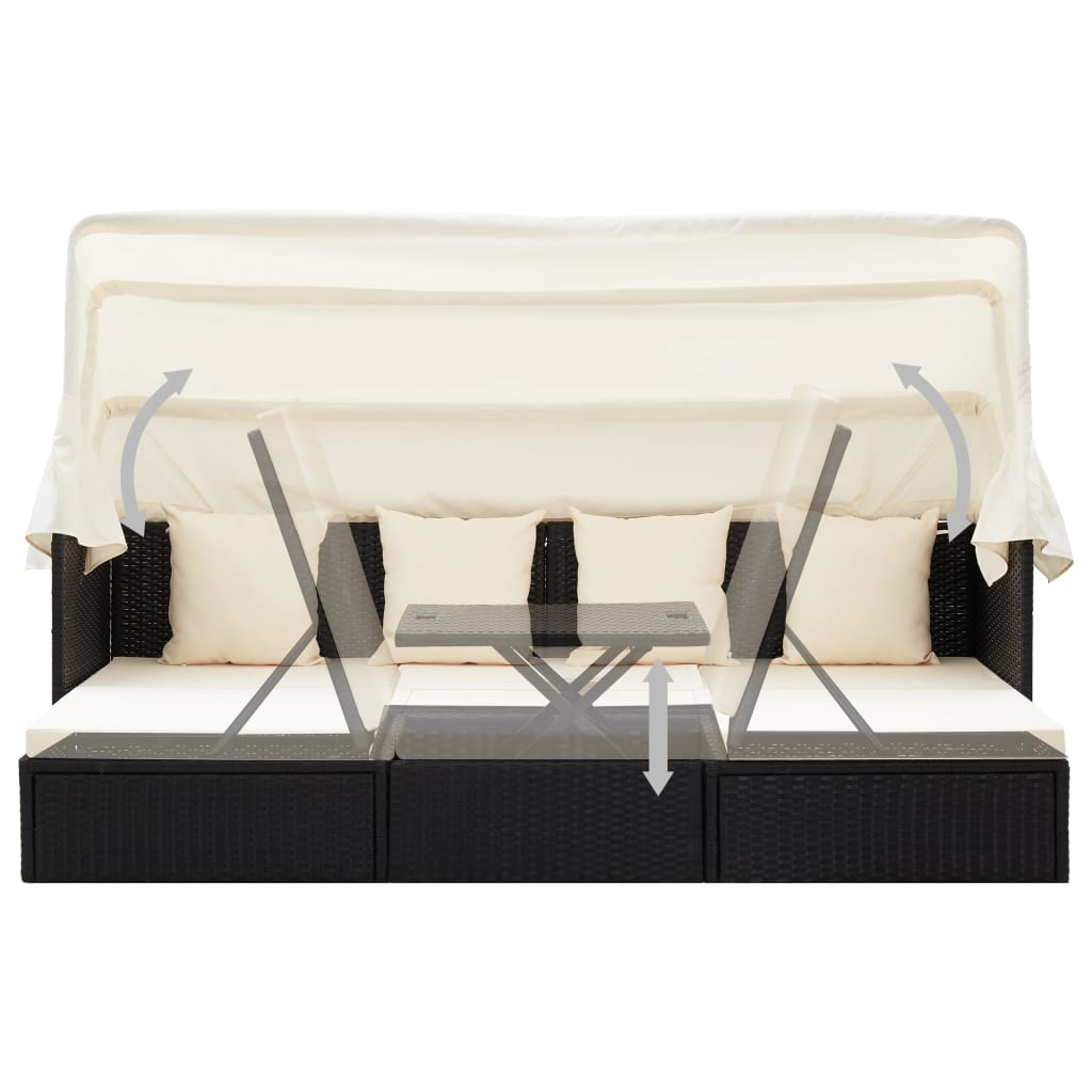 Letto da giardino con tetto in resina intrecciata nera