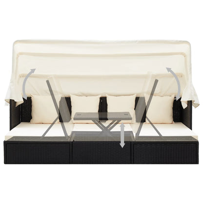 Letto da giardino con tetto in resina intrecciata nera