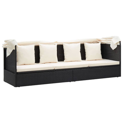 Letto da giardino con tetto in resina intrecciata nera