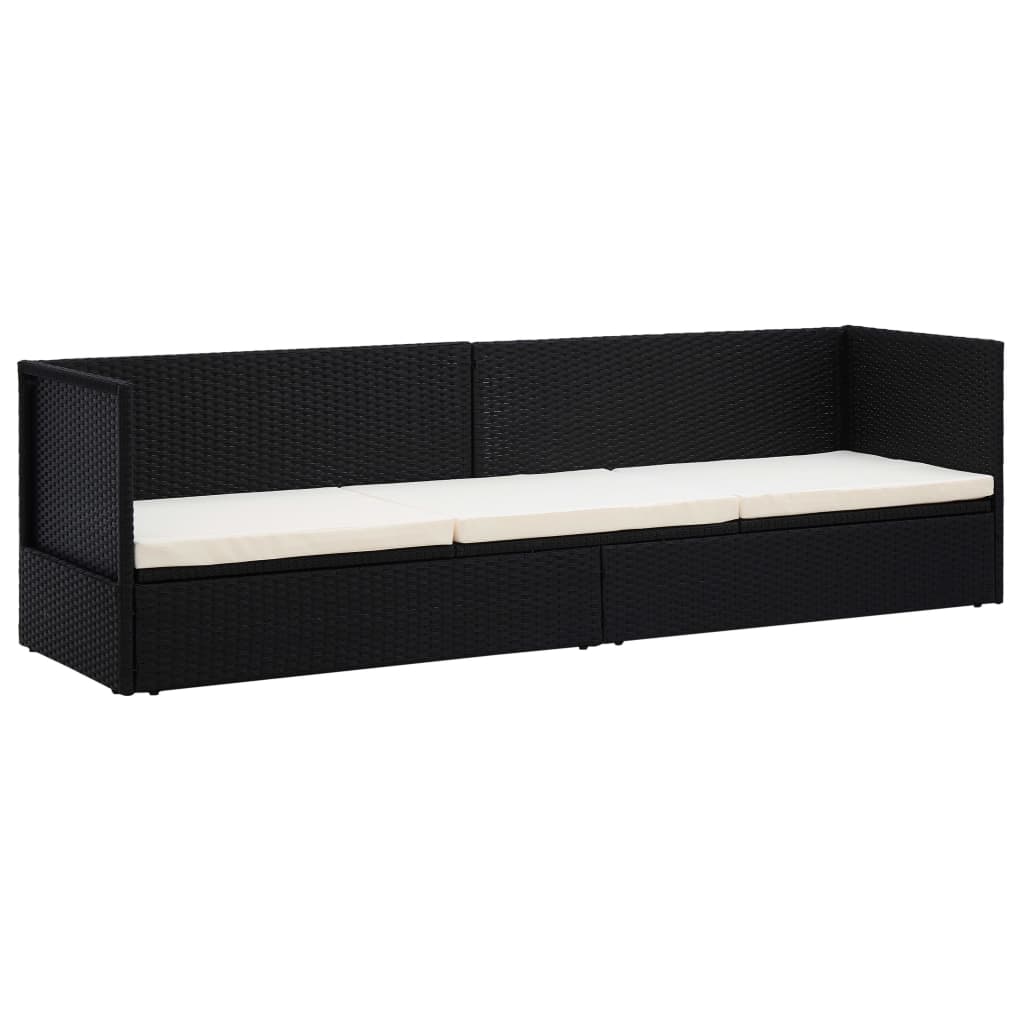 Lit de jardin avec coussin et oreillers Résine tressée Noir