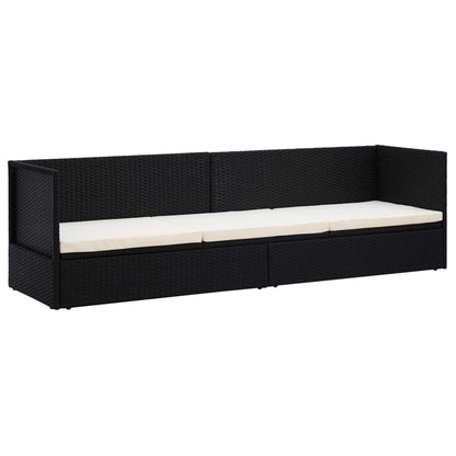 Lit de jardin avec coussin et oreillers Résine tressée Noir