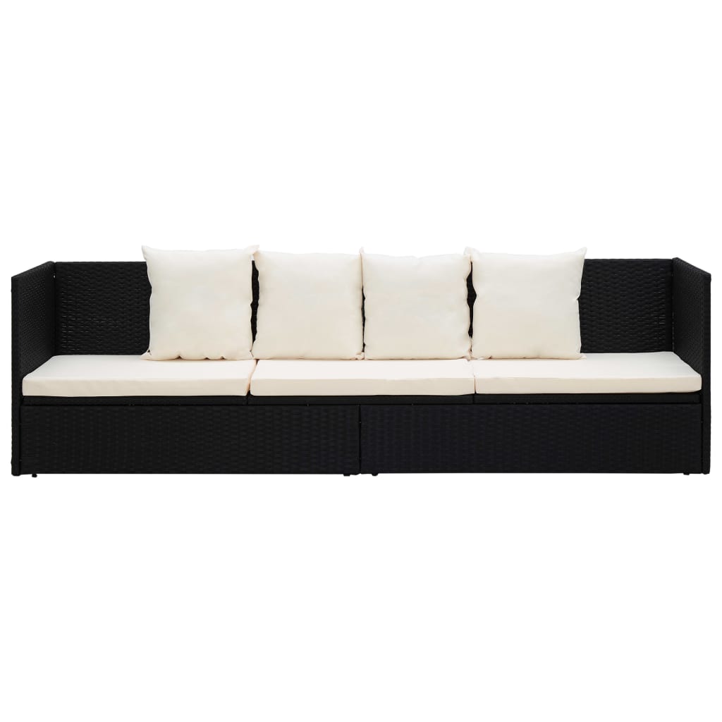 Lit de jardin avec coussin et oreillers Résine tressée Noir