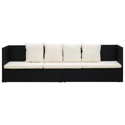 Lit de jardin avec coussin et oreillers Résine tressée Noir