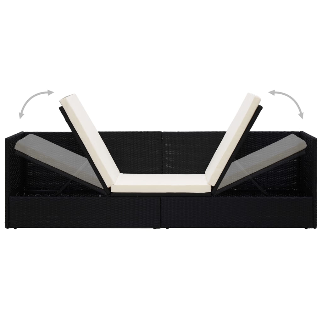 Lit de jardin avec coussin et oreillers Résine tressée Noir