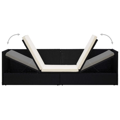 Lit de jardin avec coussin et oreillers Résine tressée Noir
