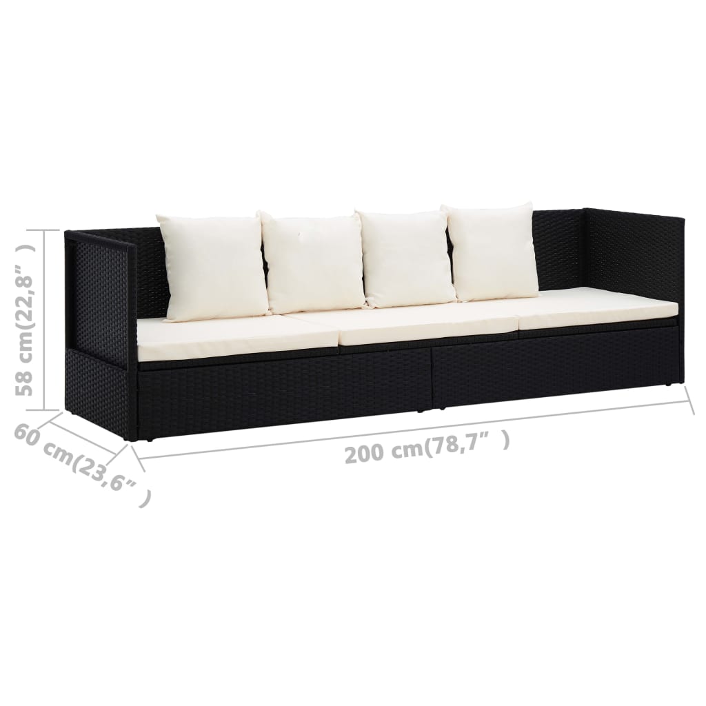 Lit de jardin avec coussin et oreillers Résine tressée Noir