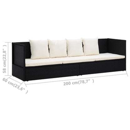 Lit de jardin avec coussin et oreillers Résine tressée Noir