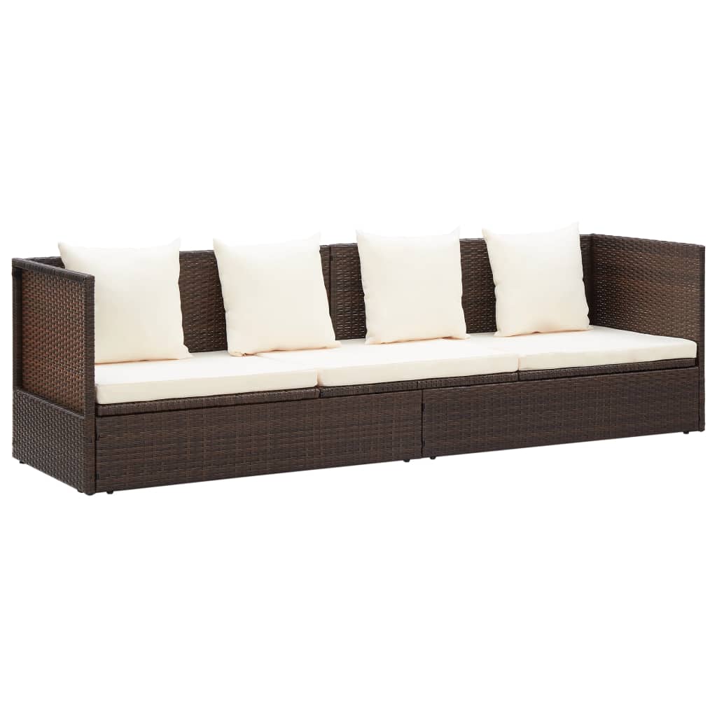 Lit de jardin avec coussin et oreillers Résine tressée Marron
