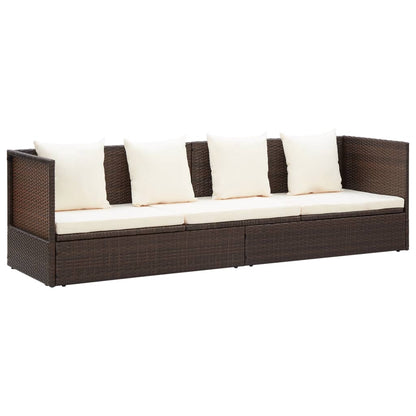 Lit de jardin avec coussin et oreillers Résine tressée Marron