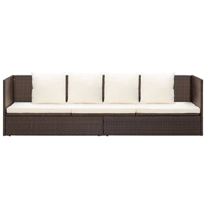 Lit de jardin avec coussin et oreillers Résine tressée Marron