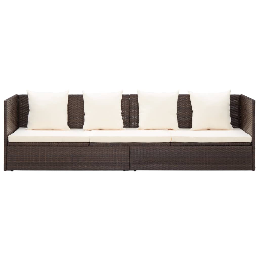 Lit de jardin avec coussin et oreillers Résine tressée Marron