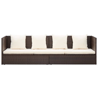 Lit de jardin avec coussin et oreillers Résine tressée Marron