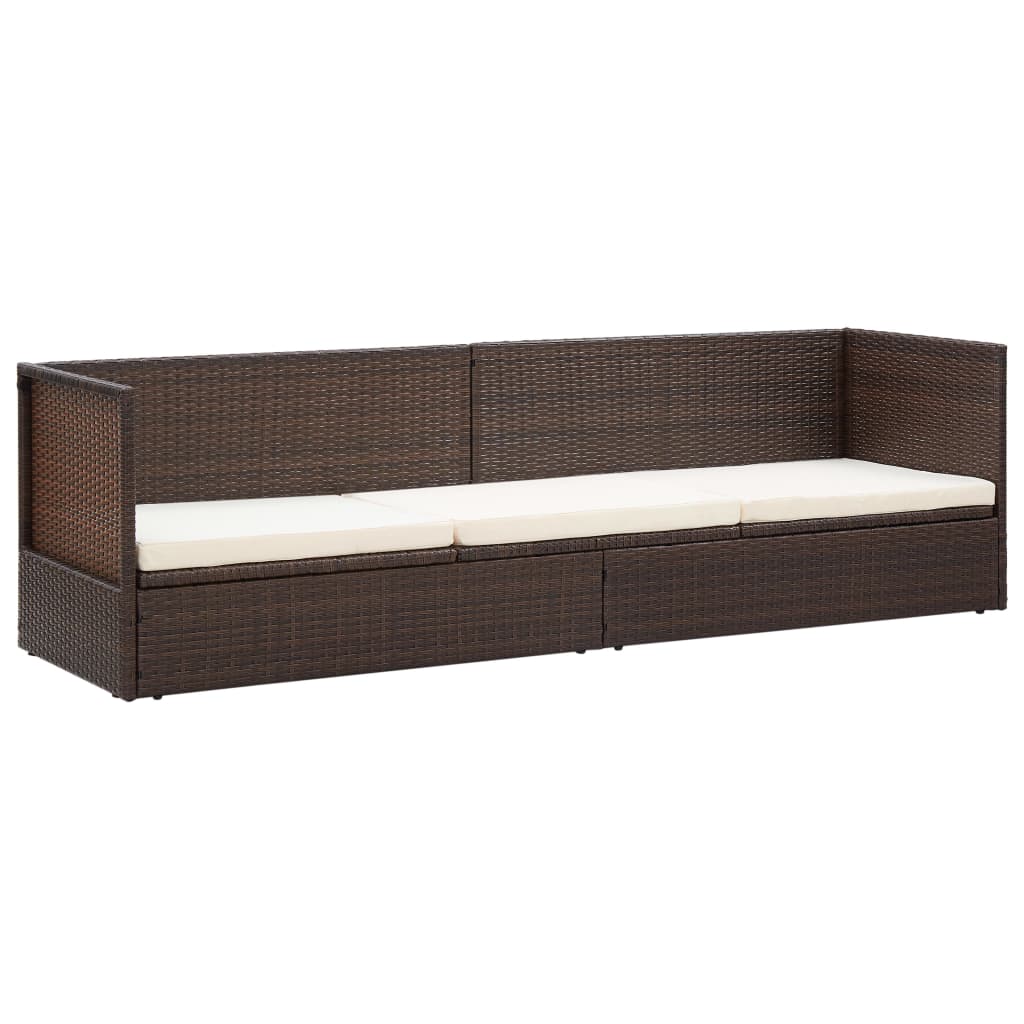 Lit de jardin avec coussin et oreillers Résine tressée Marron