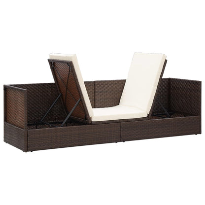 Lit de jardin avec coussin et oreillers Résine tressée Marron