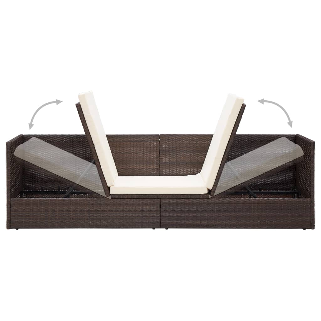 Lit de jardin avec coussin et oreillers Résine tressée Marron