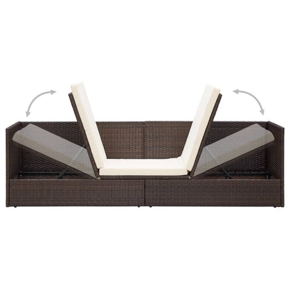 Lit de jardin avec coussin et oreillers Résine tressée Marron