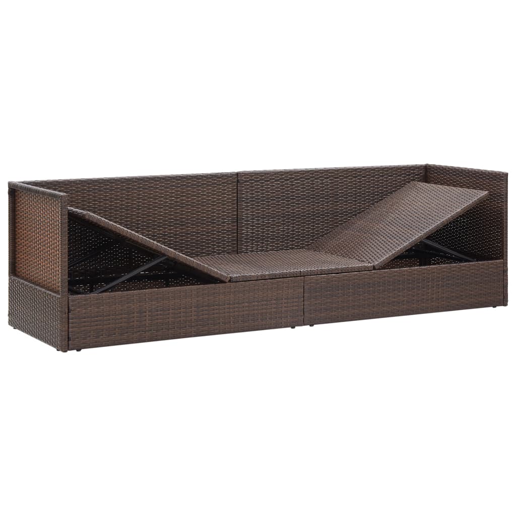 Lit de jardin avec coussin et oreillers Résine tressée Marron