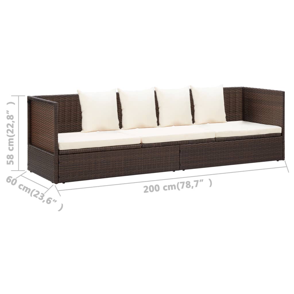 Lit de jardin avec coussin et oreillers Résine tressée Marron