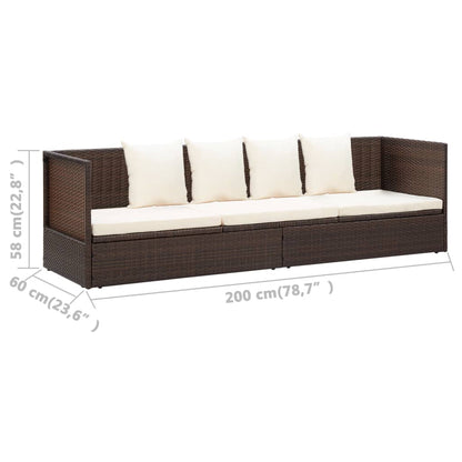 Lit de jardin avec coussin et oreillers Résine tressée Marron