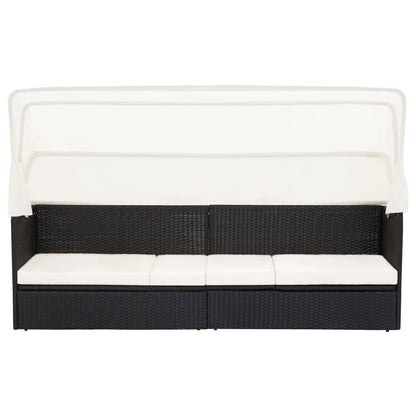 Garden sofa with woven resin black awning