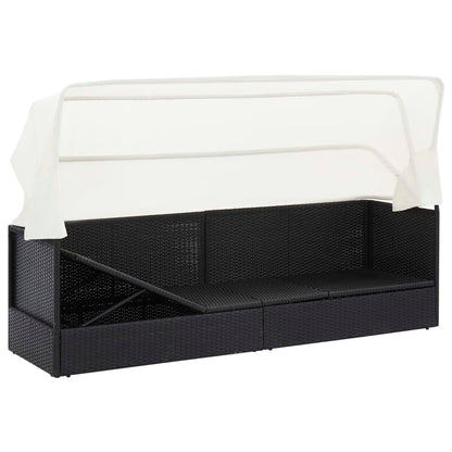 Garden sofa with woven resin black awning