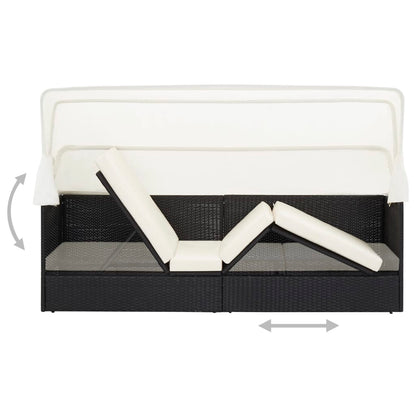 Garden sofa with woven resin black awning
