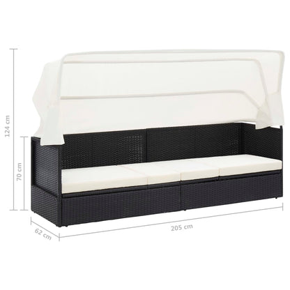 Garden sofa with woven resin black awning