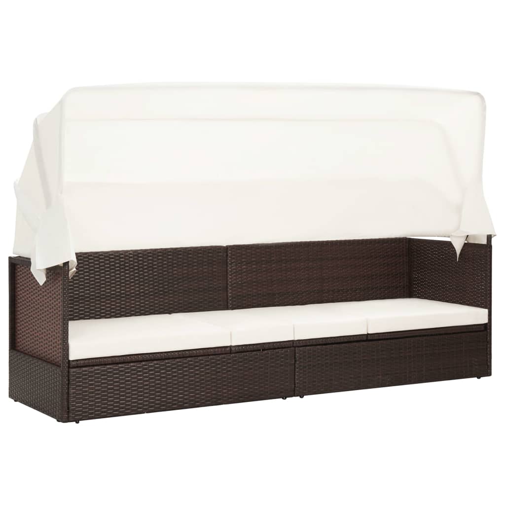 Garden sofa with brown braided resin awning