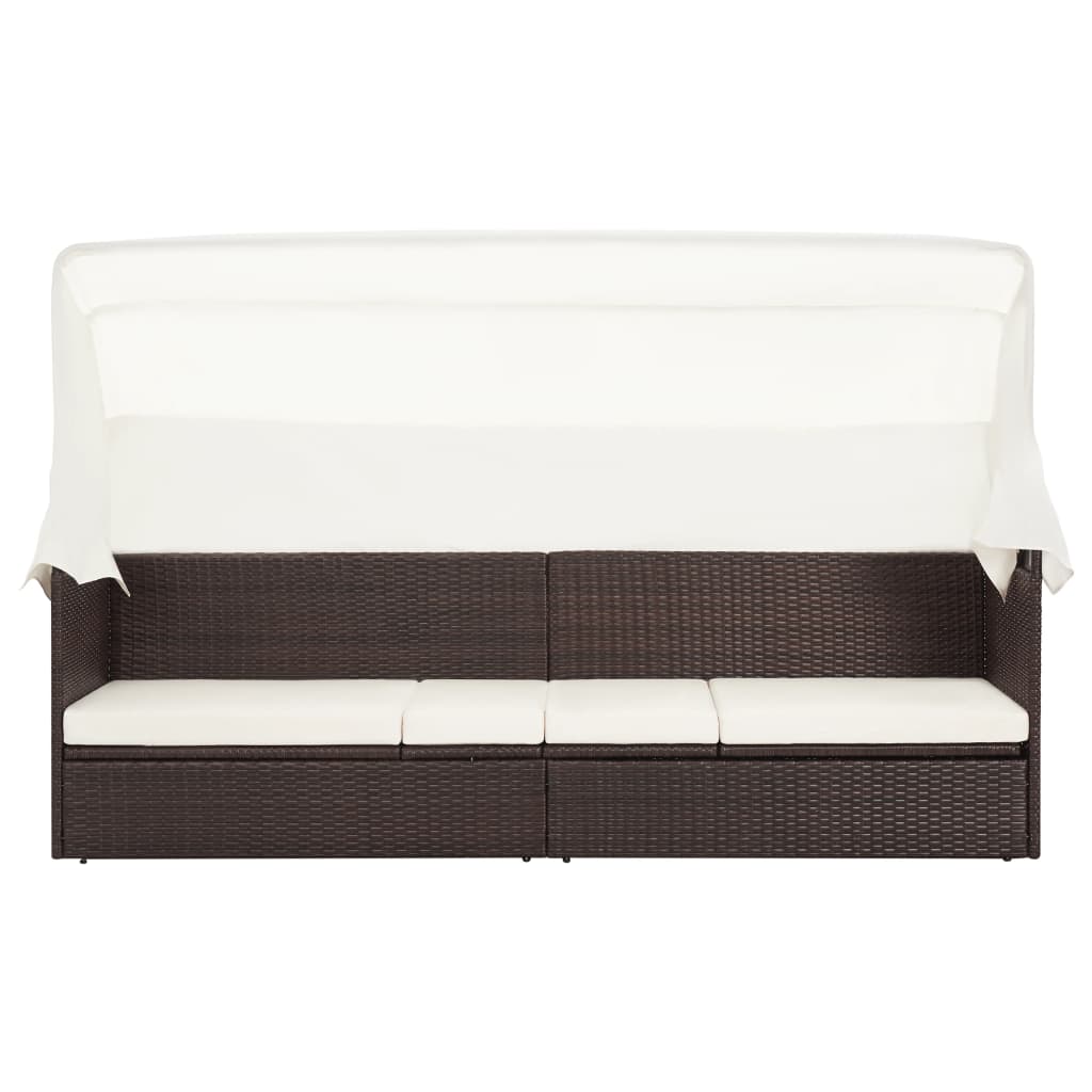 Garden sofa with brown braided resin awning