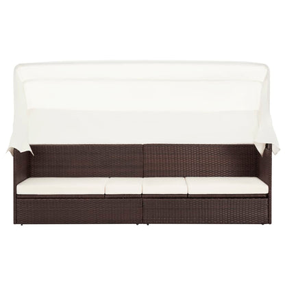Garden sofa with brown braided resin awning