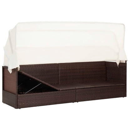 Garden sofa with brown braided resin awning