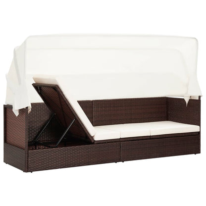 Garden sofa with brown braided resin awning