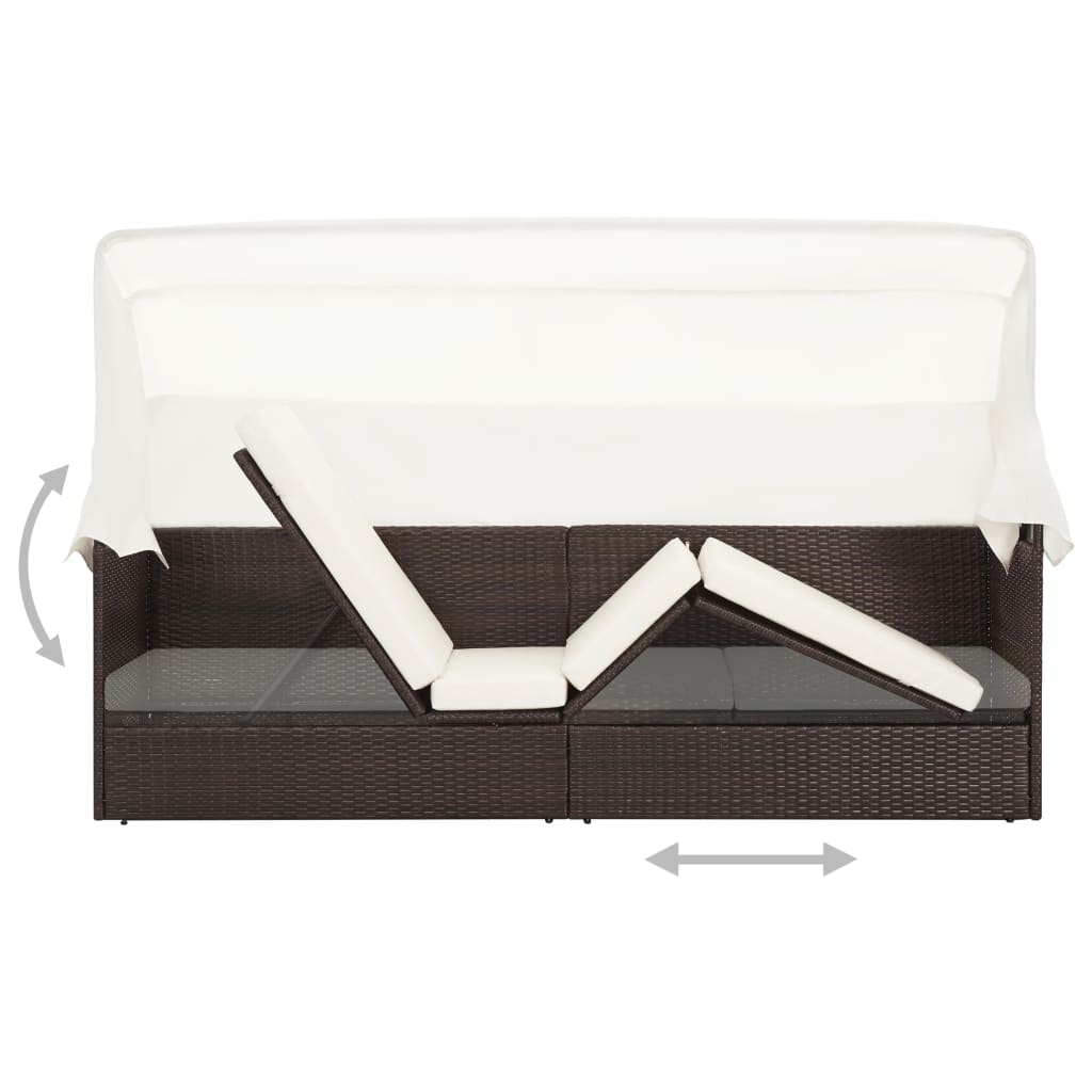 Garden sofa with brown braided resin awning