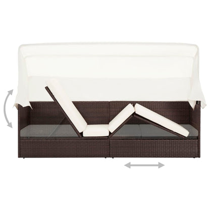 Garden sofa with brown braided resin awning