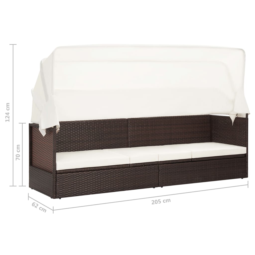 Garden sofa with brown braided resin awning