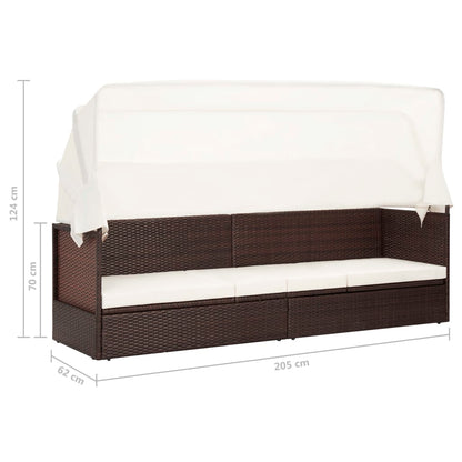 Garden sofa with brown braided resin awning