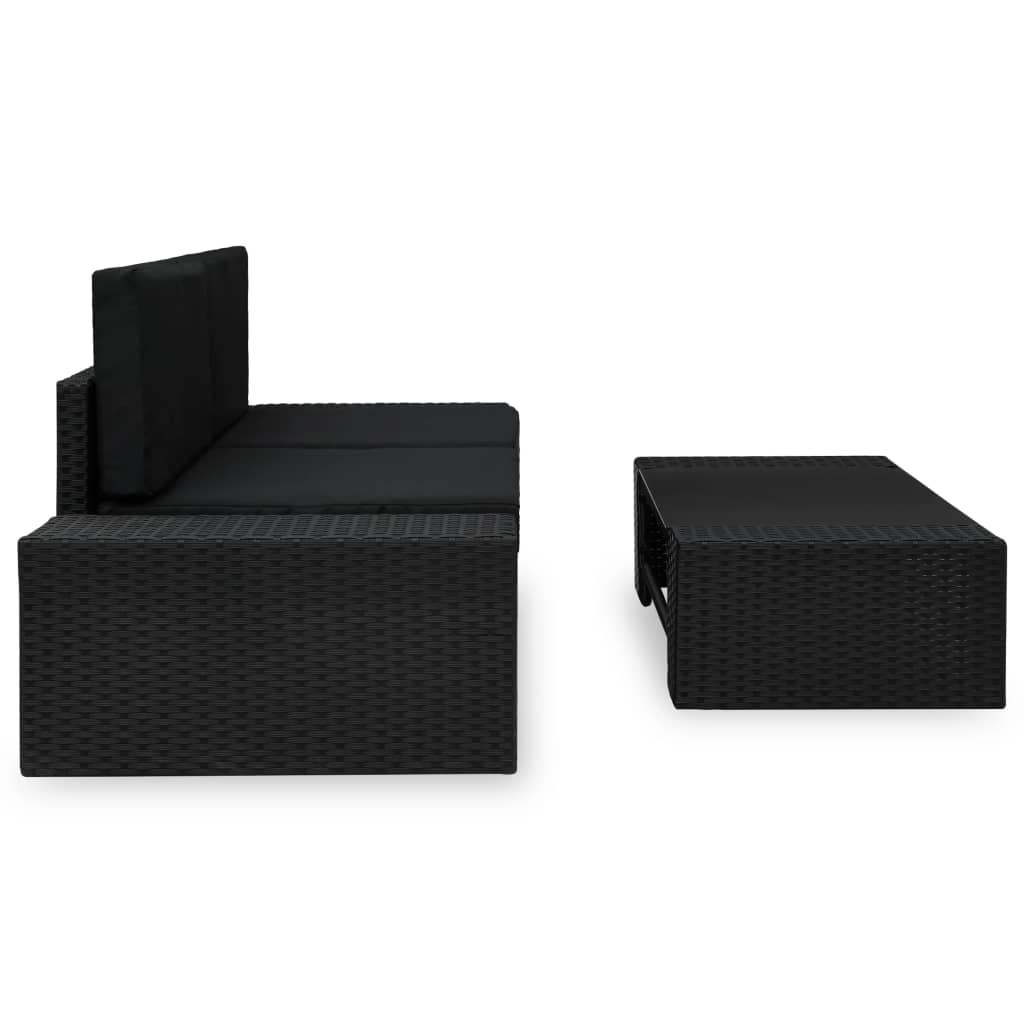Muebles de jardín 3 pcs resina trenzada negra
