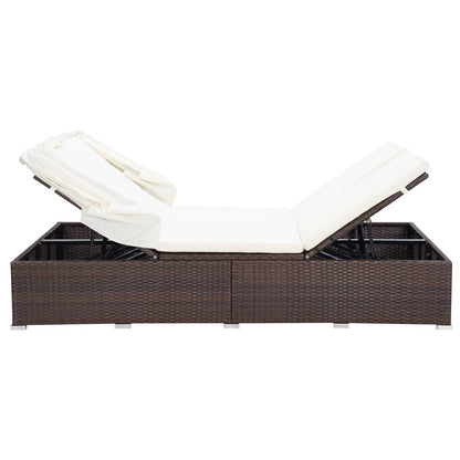 2 -seater deckchair with brown braided resin cushion