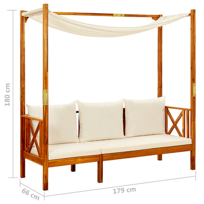 Banco de jardín con toldo de madera de acacia sólida
